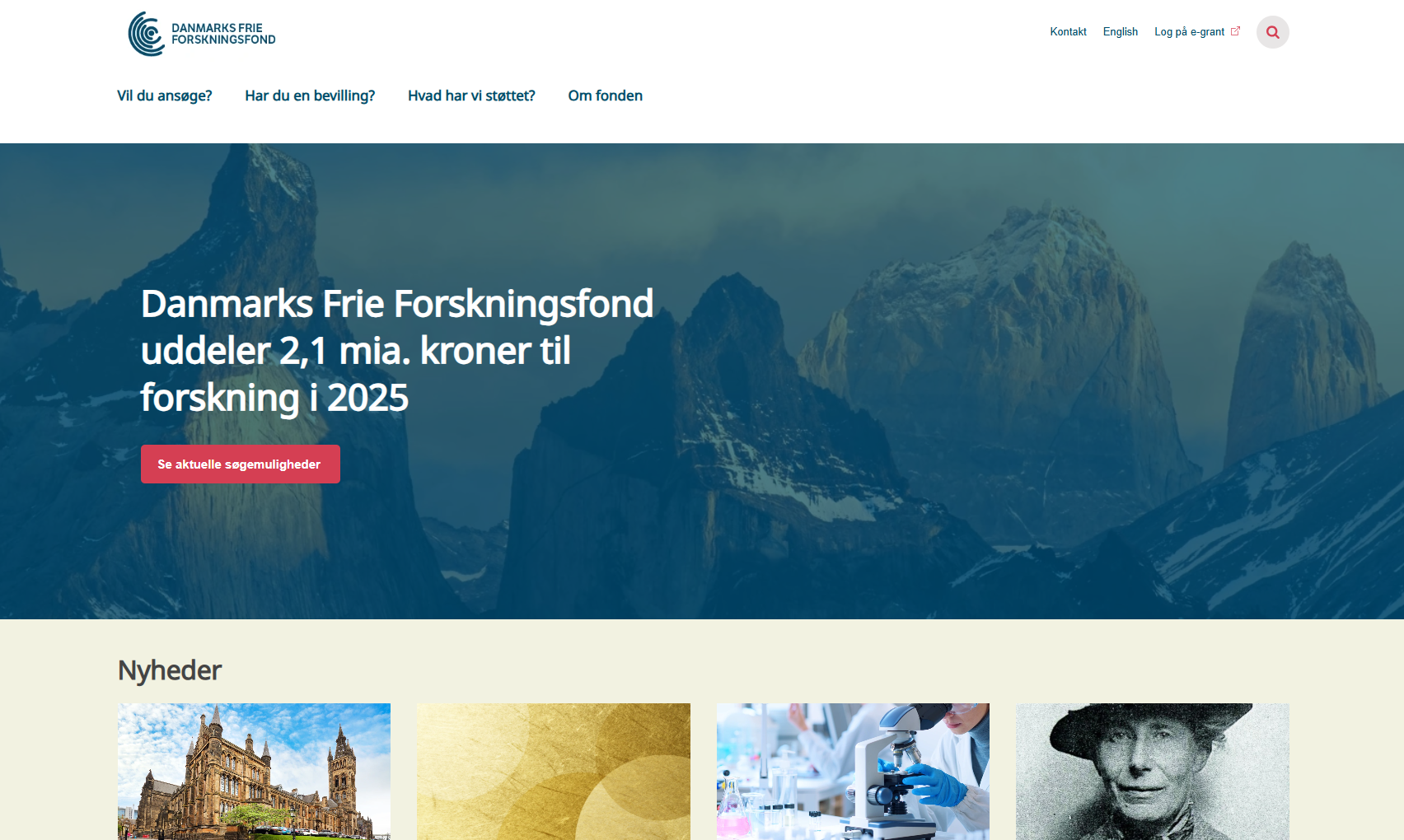 Et screenshot af forsiden på den nye hjemmeside for dff.dk